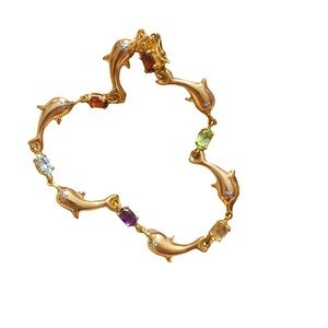 Gold plated multi gemstone dolphin bracelet